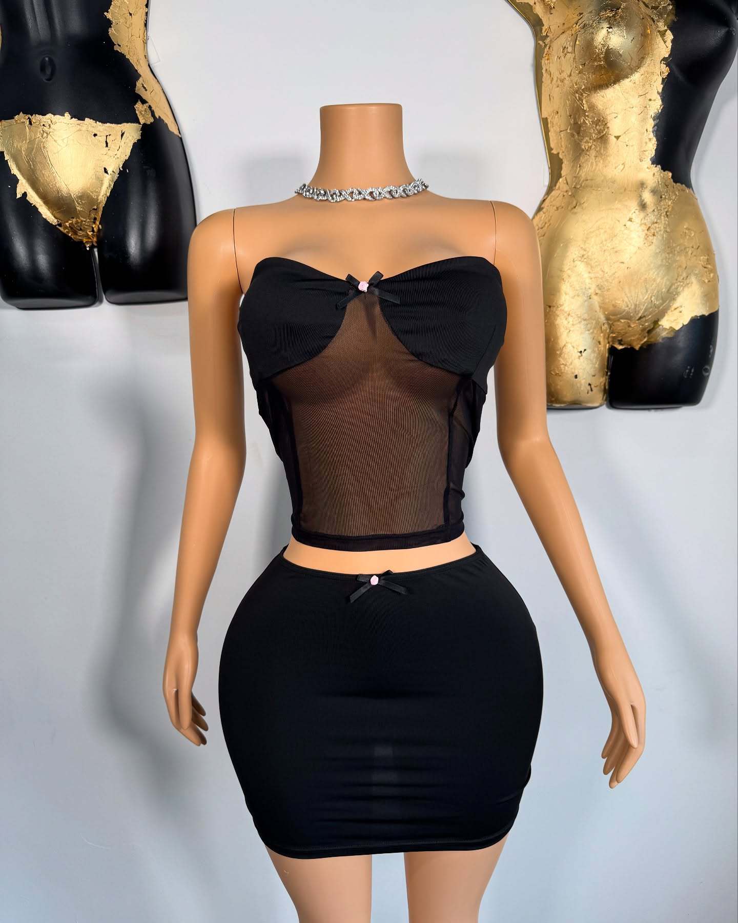 Women See-Through Sexy Patchwork Wrap Top and Skirt Two Piece Set 3