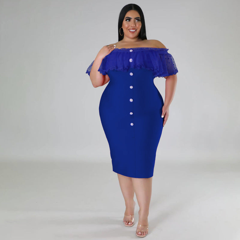 Plus Size Women Summer Off Shoulder Ruffles Dress 7
