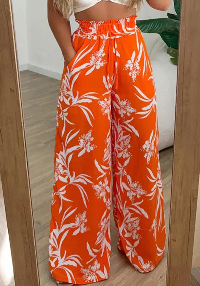 Women's Fashion Chic Floral High-Waist Loose Straight-Leg Casual Pants