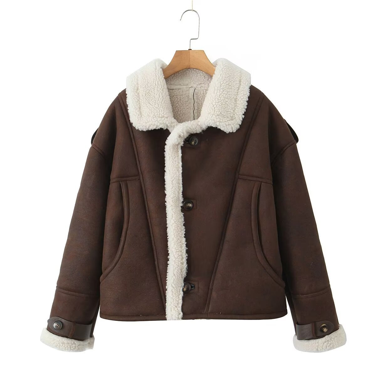 Women winter Turndown Collar lamb wool warm jacket 5