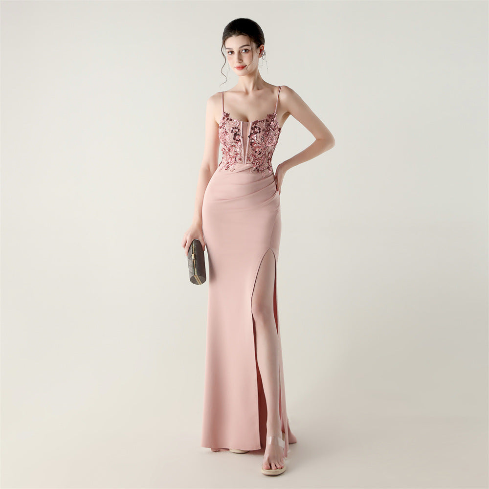 Women Fishbone Lace-Up Sequin Embroidery Formal Formal Party Evening Dress 16