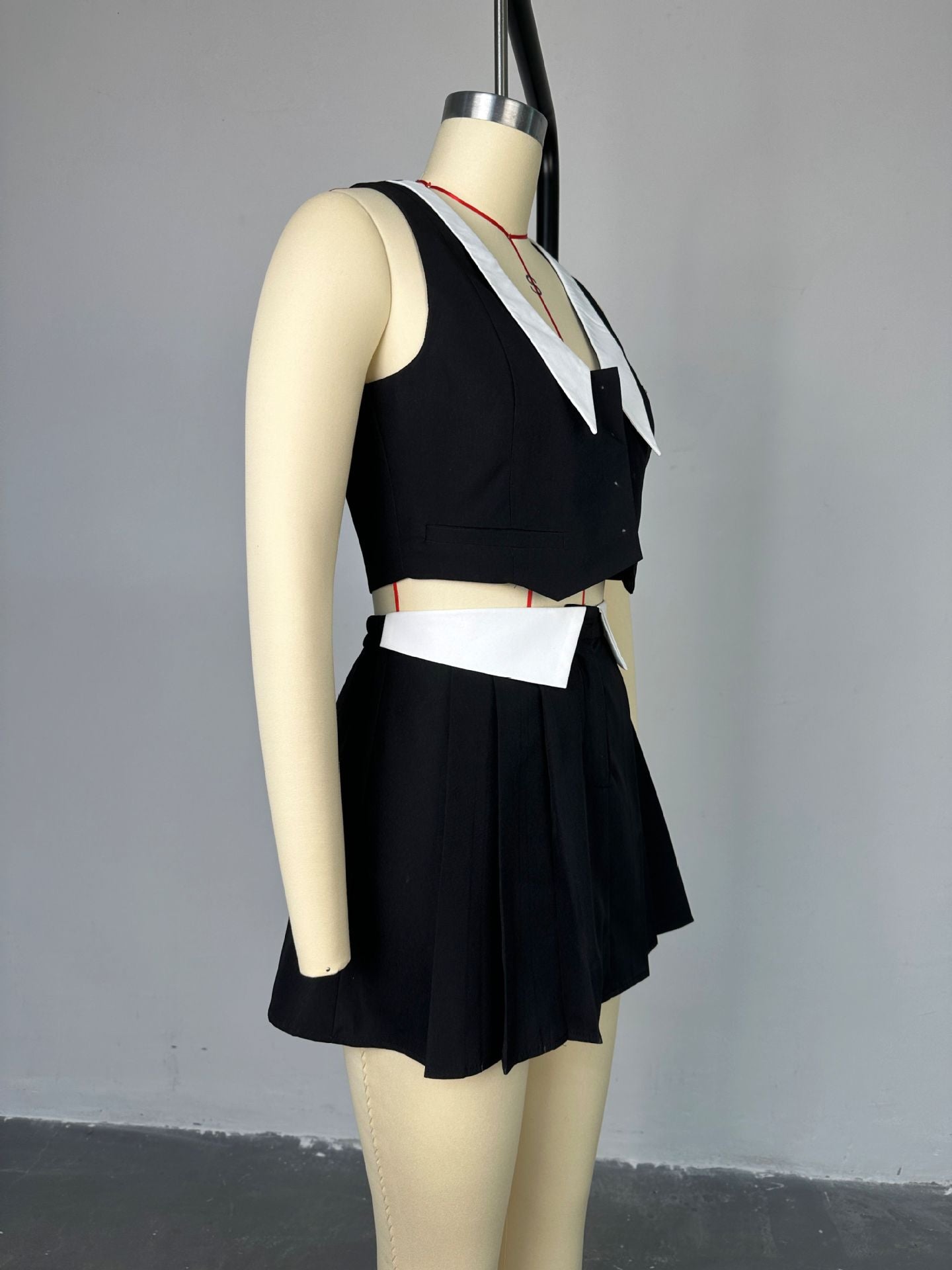 Women Summer Peter Pan Collar Sleeveless Top Skirt Casual Two-piece Set 9