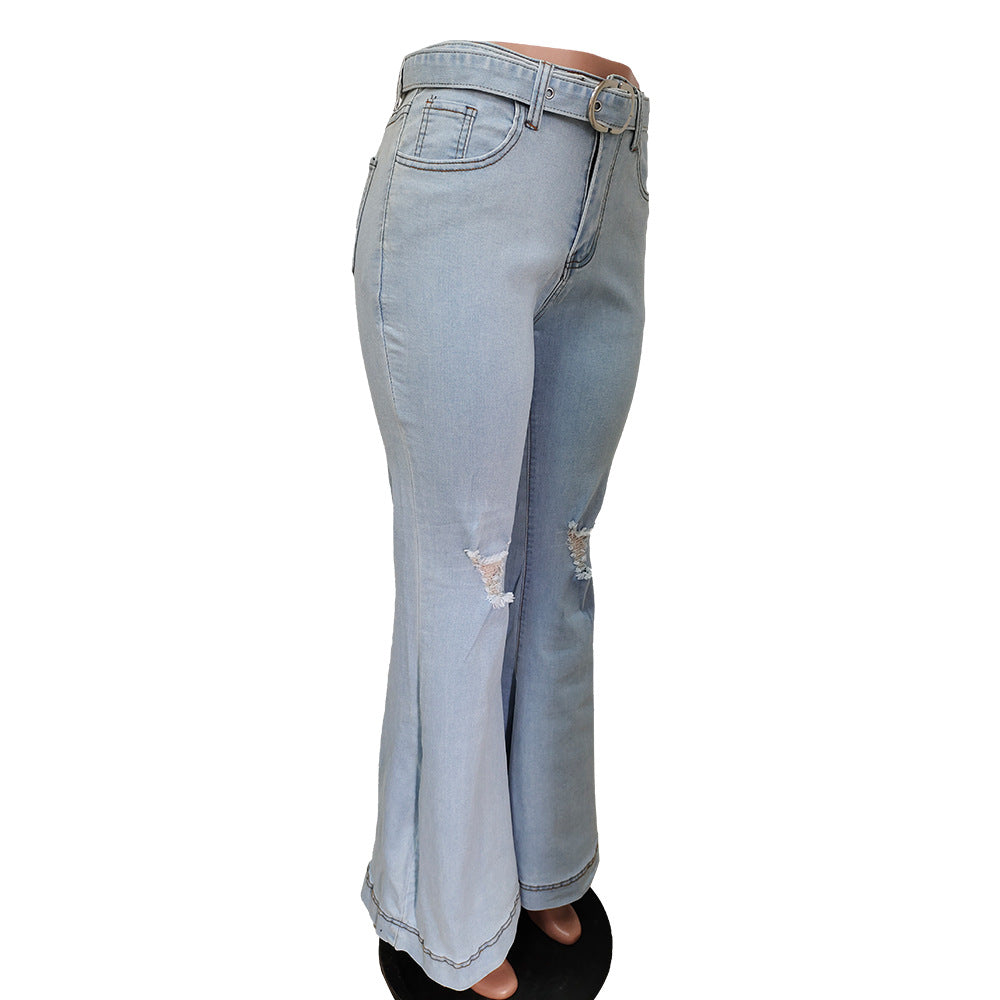 Women autumn wide-leg denim trousers (including belt) 4