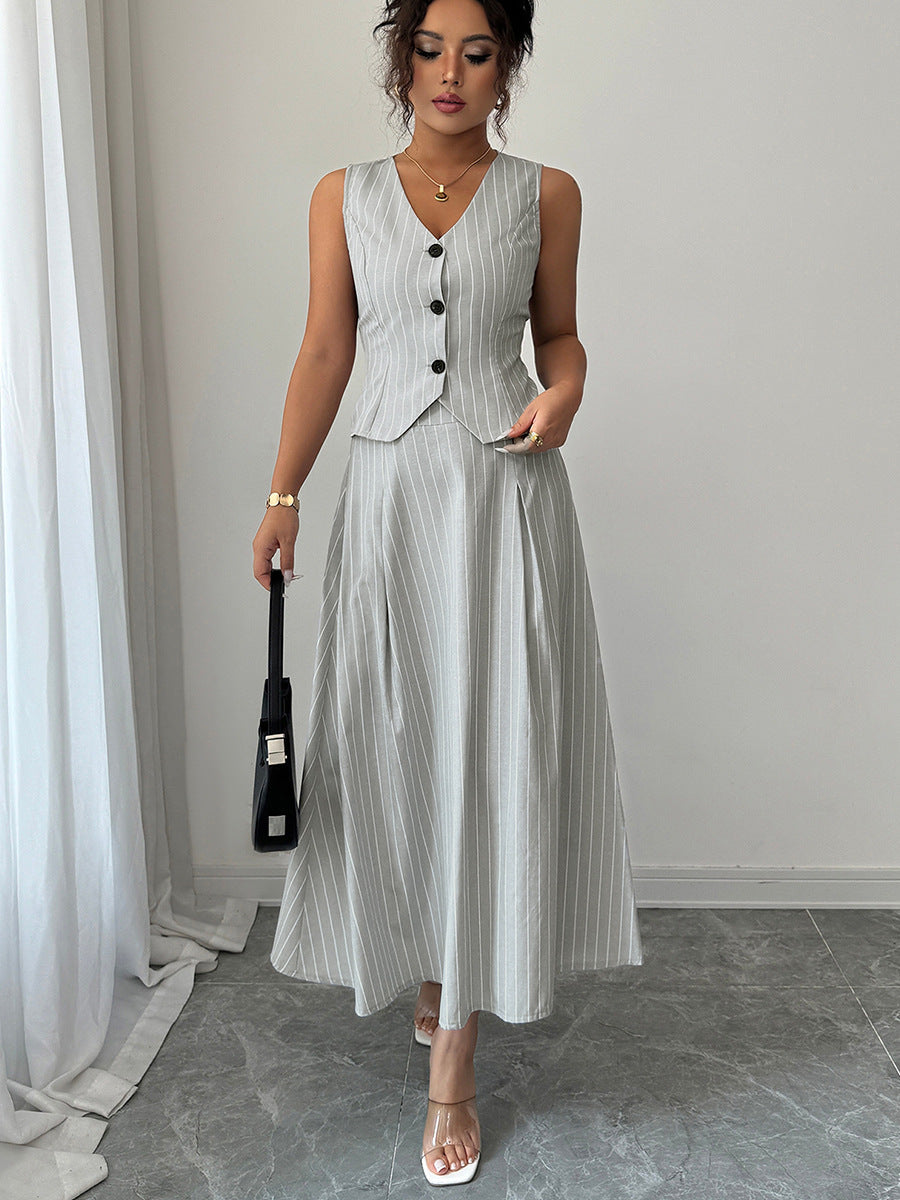 Chic Vest & Skirt Striped Two-Piece Set 4