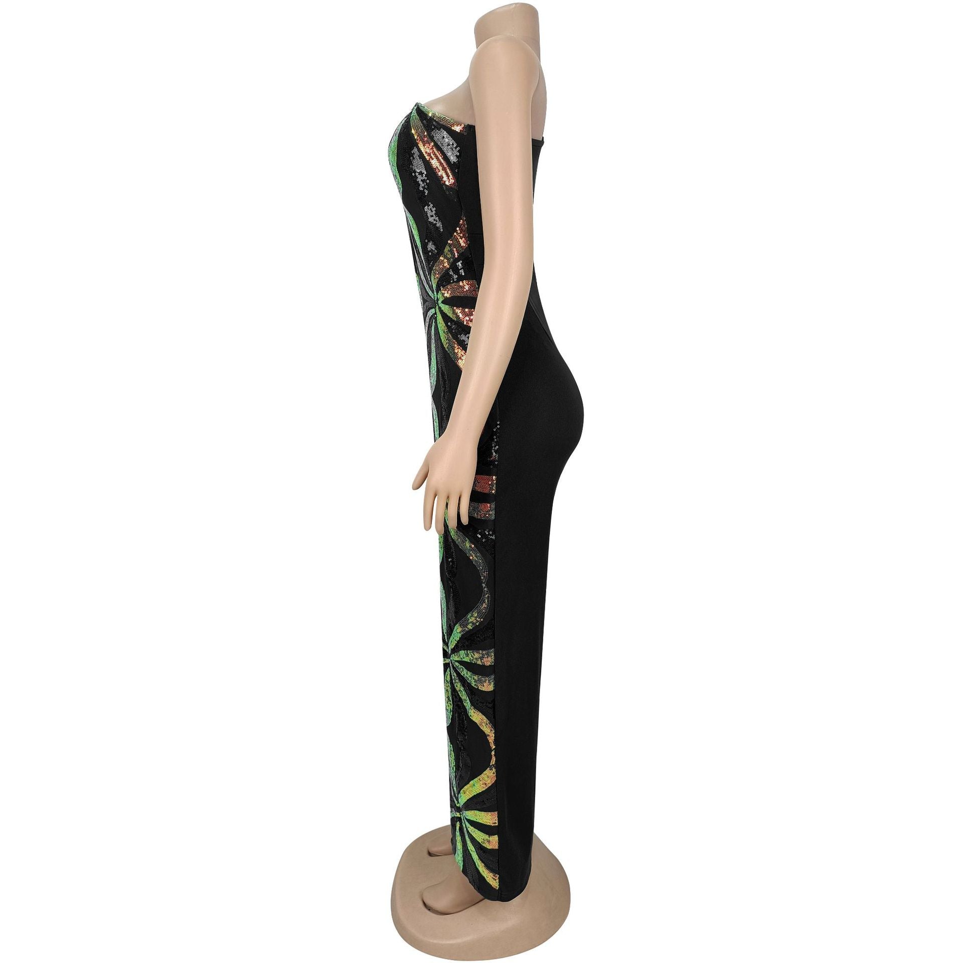 Women One Shoulder Sequin Jumpsuit 14