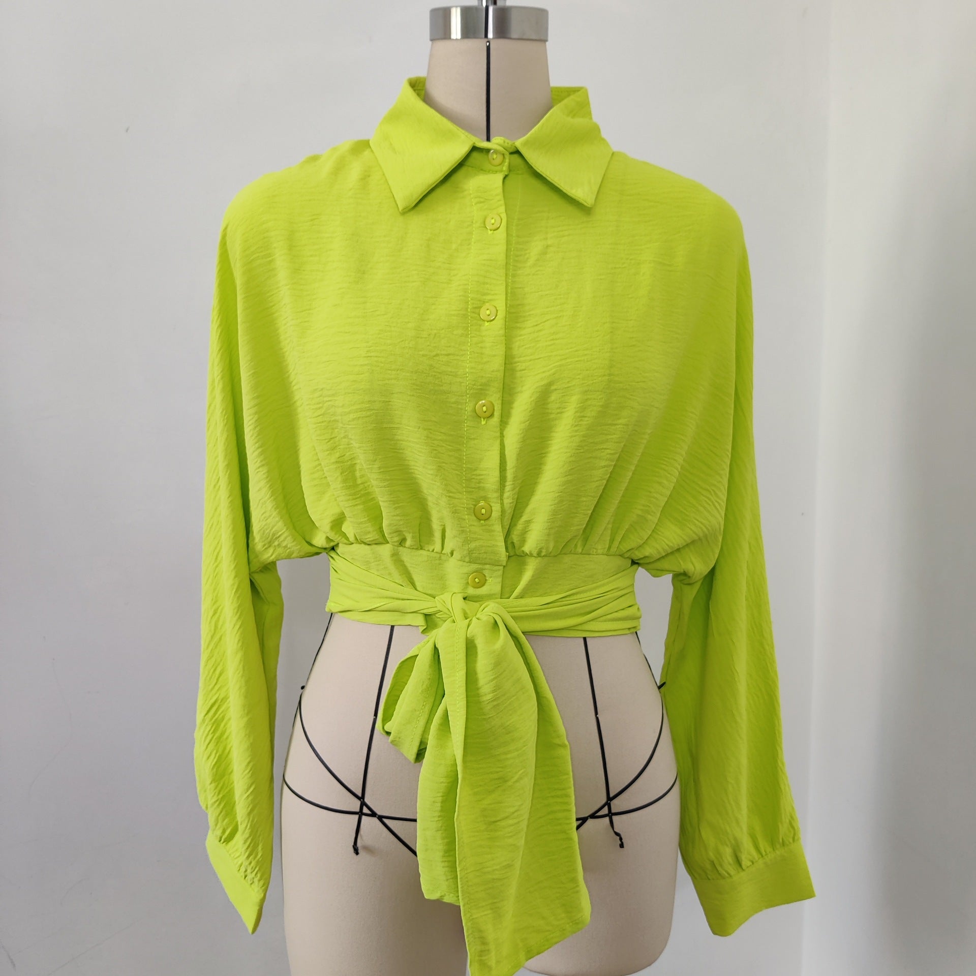 Women's Lace Up Long Sleeve Cardigan Spring Summer Bat Sleeves Crop Loose Shirt 13