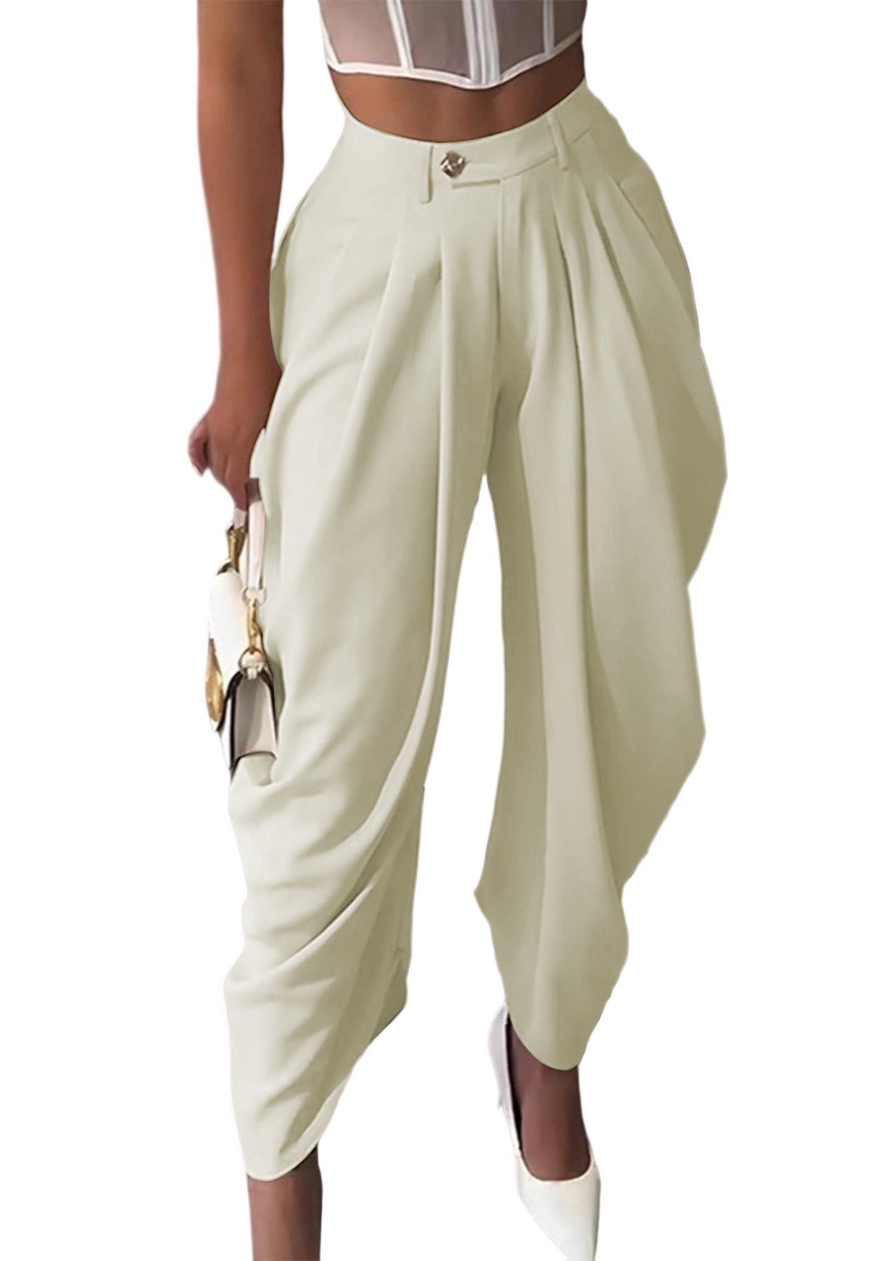 Women's Cropped Pants Solid Color Sexy Casual Wide Leg Fashion Ankle Length Trousers 4