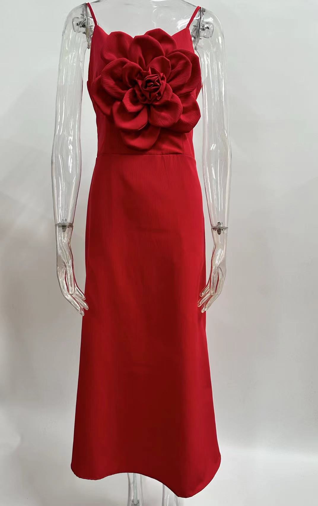 Women Large Flower Suspender Maxi Dress 13