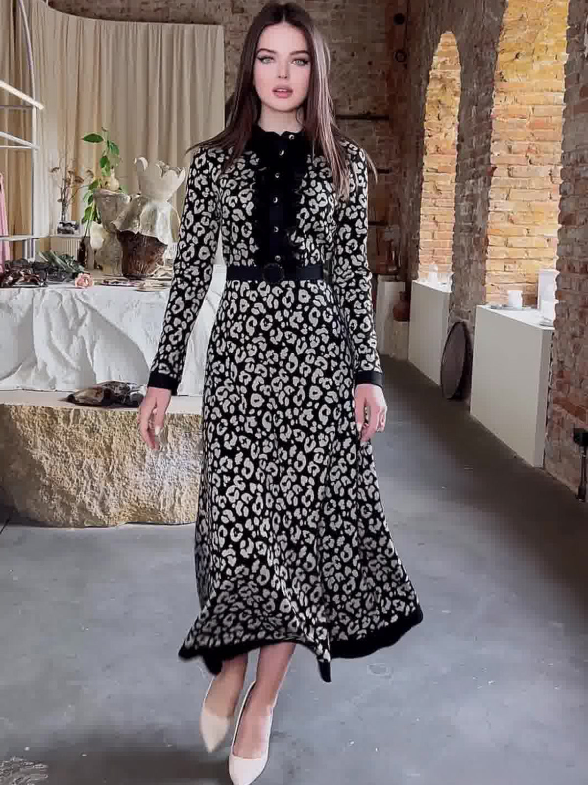 Spring Chic Elegant Slim Waist Printed Fashionable Slim Fit Long Dress 5
