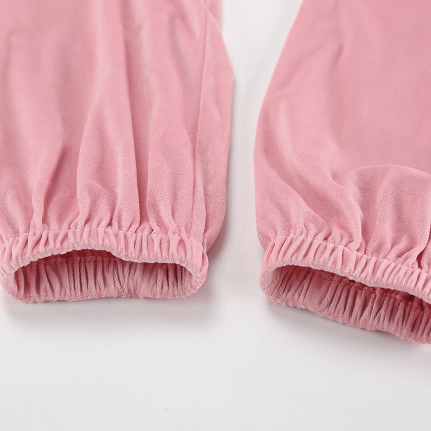 Pink Fashion Sports Suit Autumn Winter Zipper Turndown Collar Two-Piece Women Pants Set 17