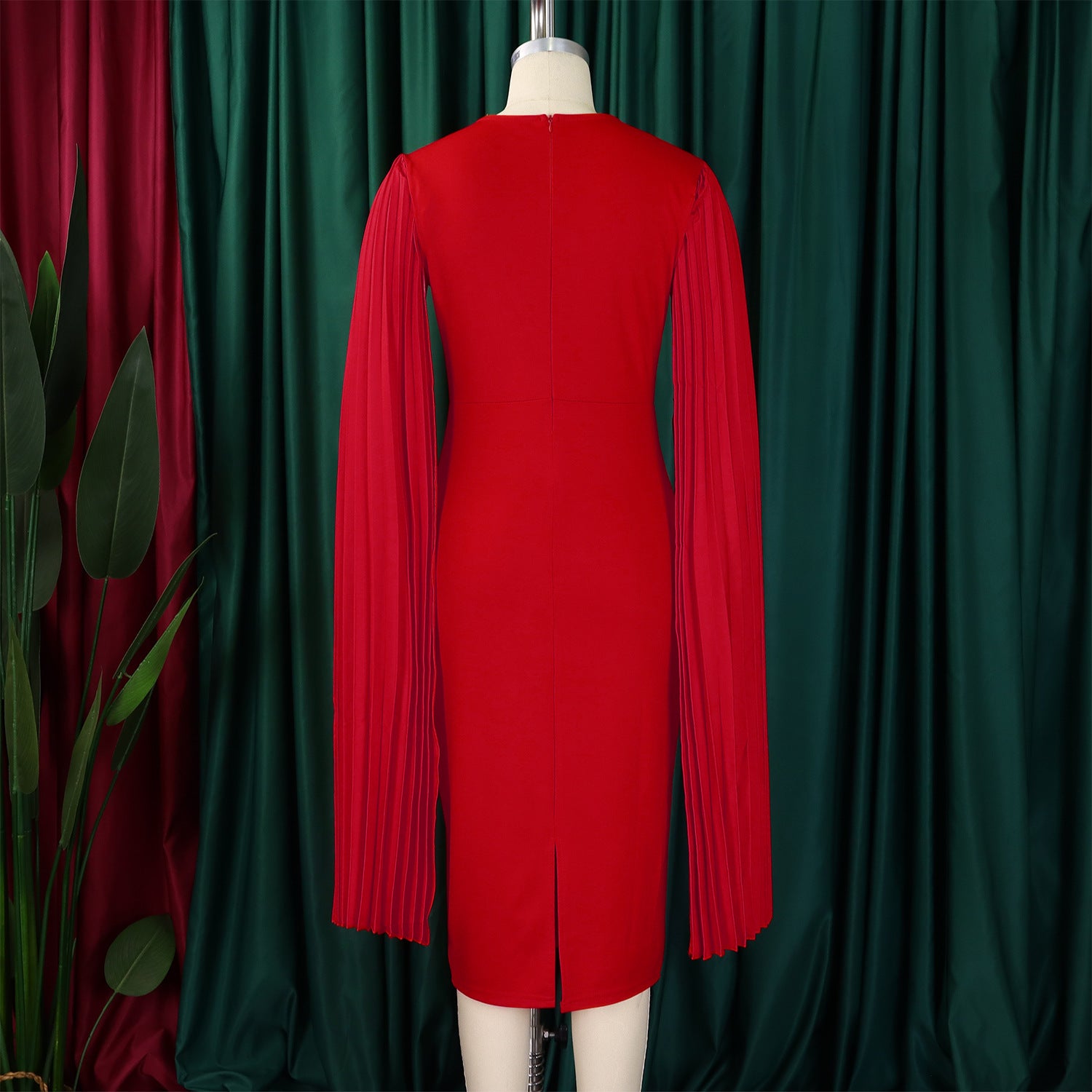 Women's Fashion Solid Color Round Neck Pleated Shawl Sleeve Formal Party Evening Dress 24