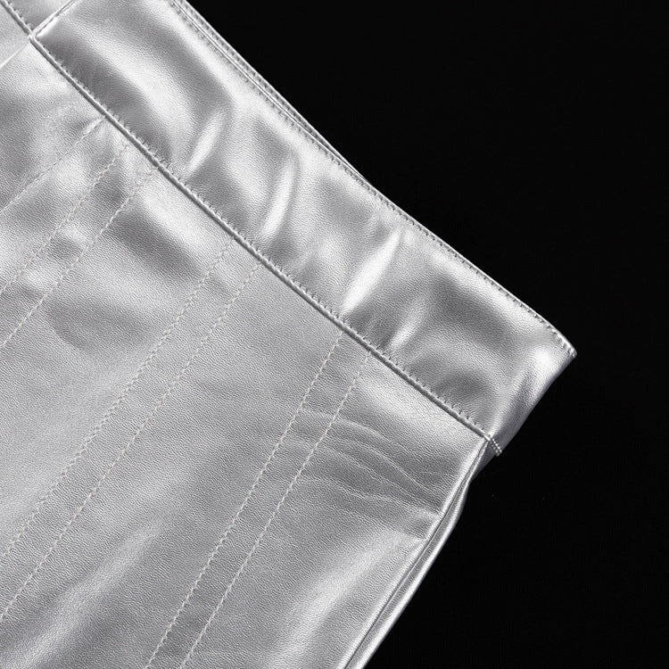 Women's Sexy High Waist Bodycon Metallic Pu Leather Skirt 8