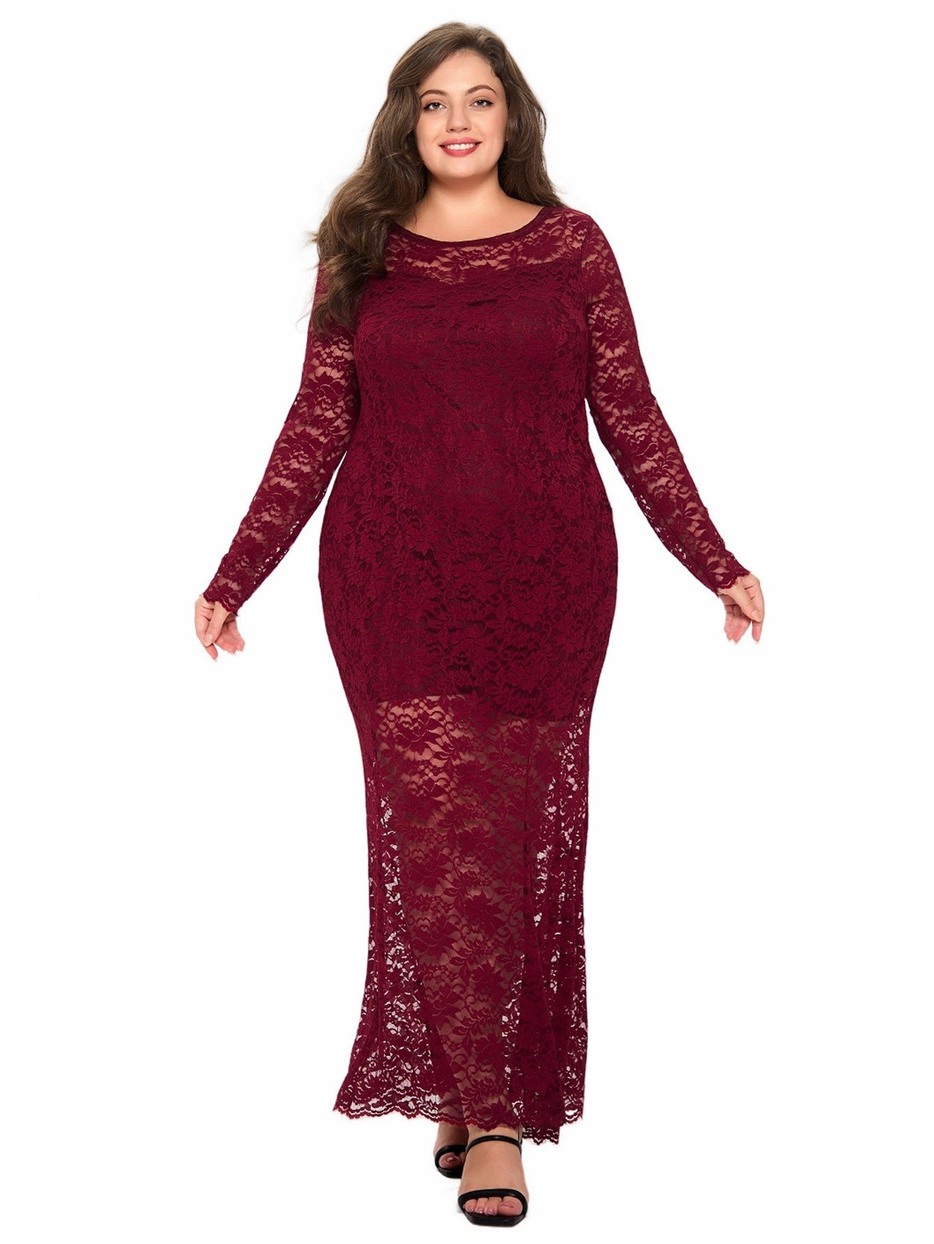 Plus Size Women lace fishtail dress 4