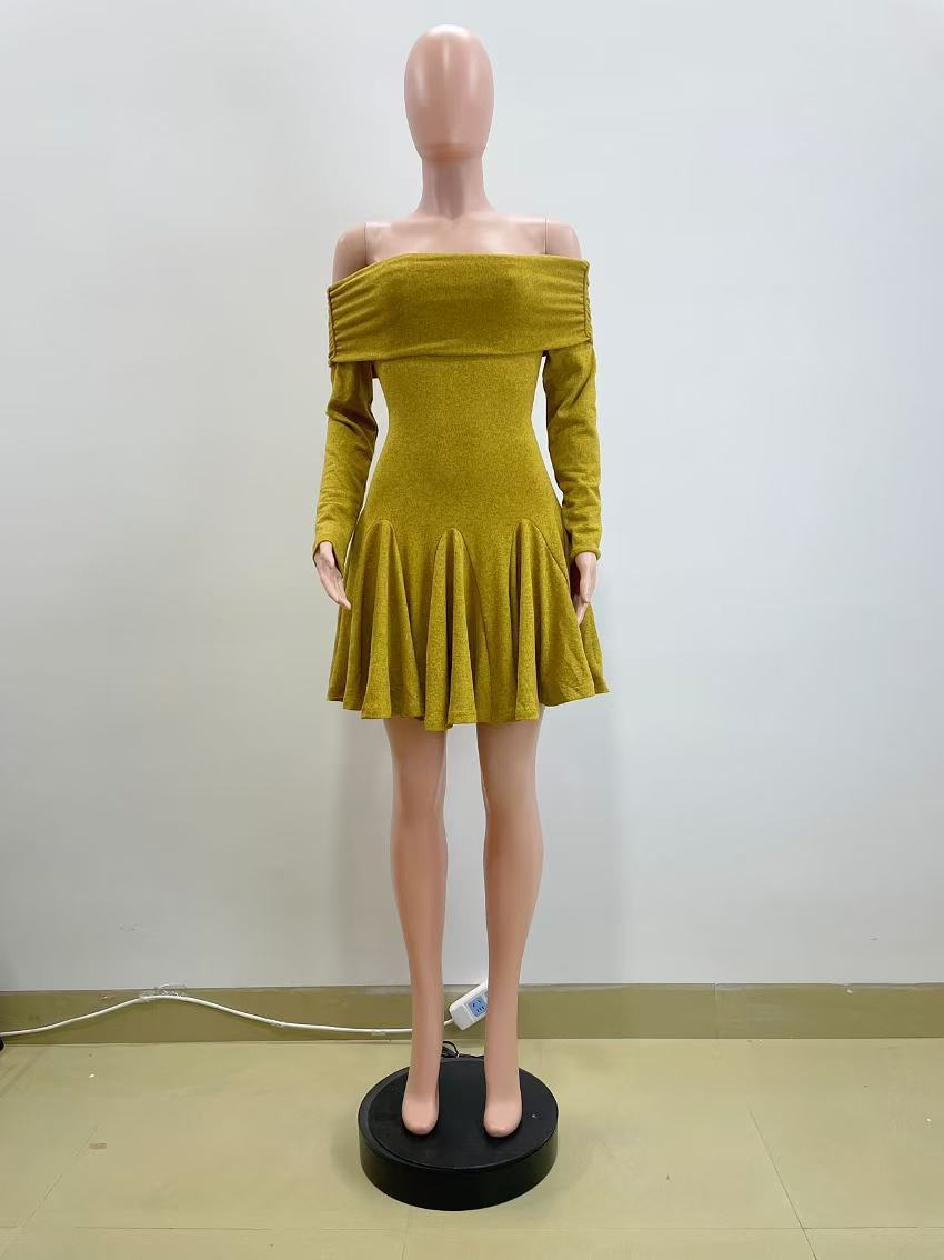 Women Spring Off Shoulder Long Sleeve Sexy Turndown Collar Dress 8