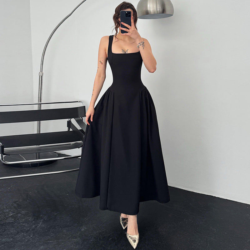 Women's Summer Fashion Sexy Low Back Zipper Slim Waist Strap Dress