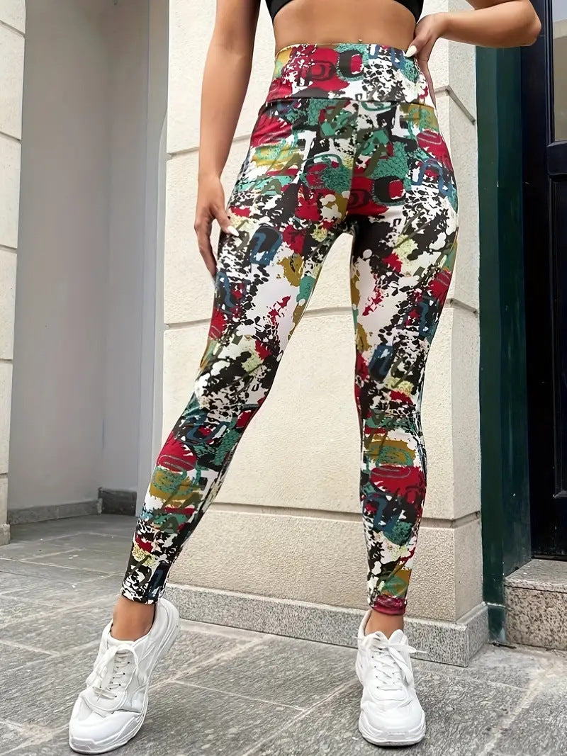 Printed Elastic Waist Butt Lift Tight Fitting Casual Leggings High Waist Sports Fitness Yoga Pants 5