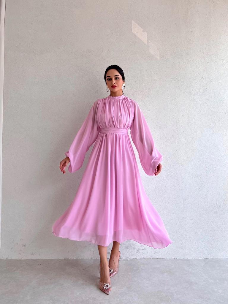 Chic half turtleneck long sleeve pleated midi dress for women 5