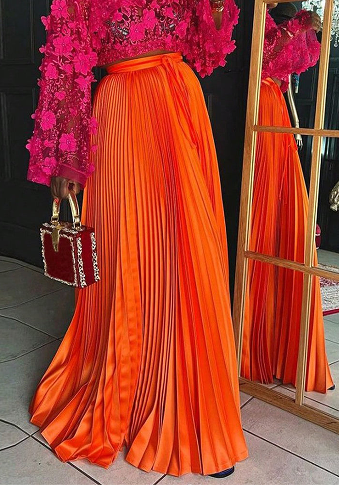 Pleated Solid Color Plus Size Skirt