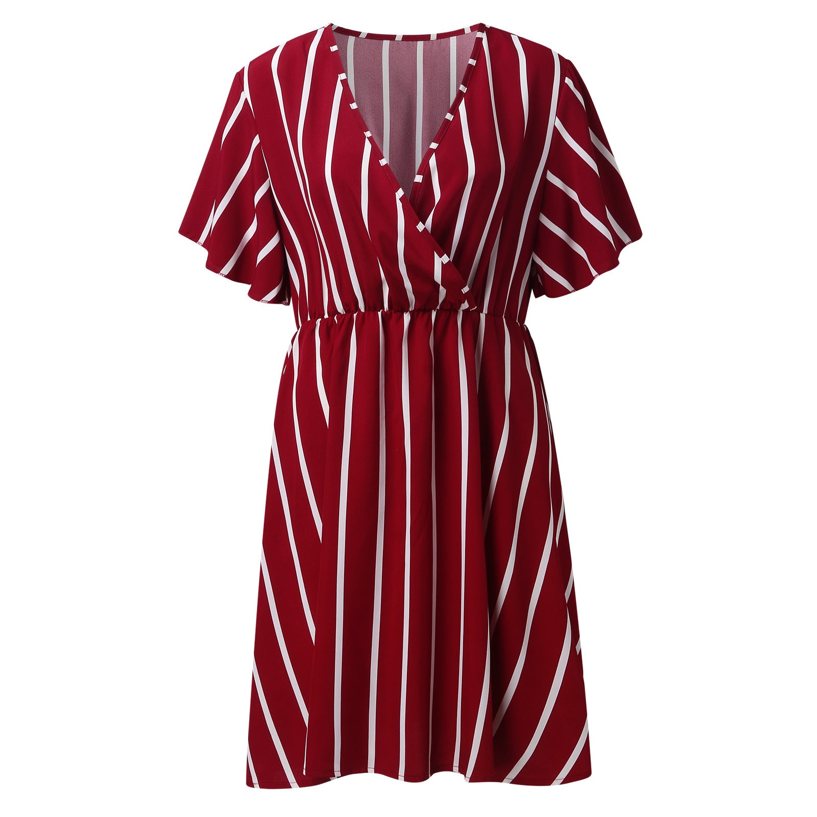 Plus Size Women Striped V-Neck Short Sleeve Loose Bohemian Dress 17