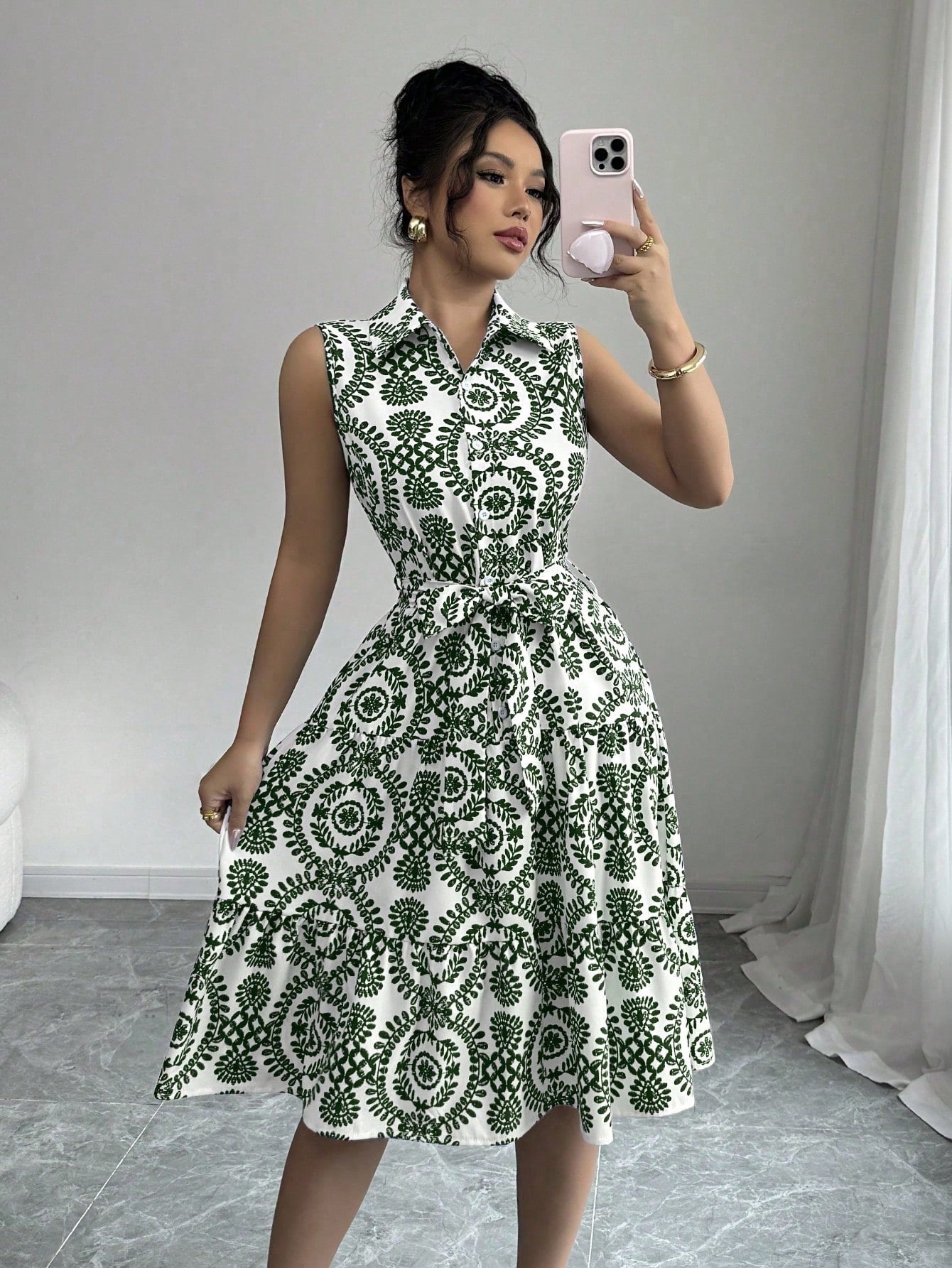 Women Lace-Up Print Sleeveless Dress 5