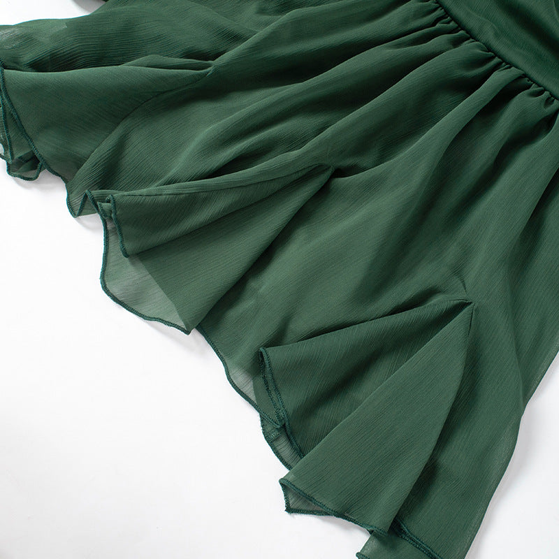 Women Summer Solid Casual Mesh Long Sleeve Lace-Up Backless Mini Dress 29