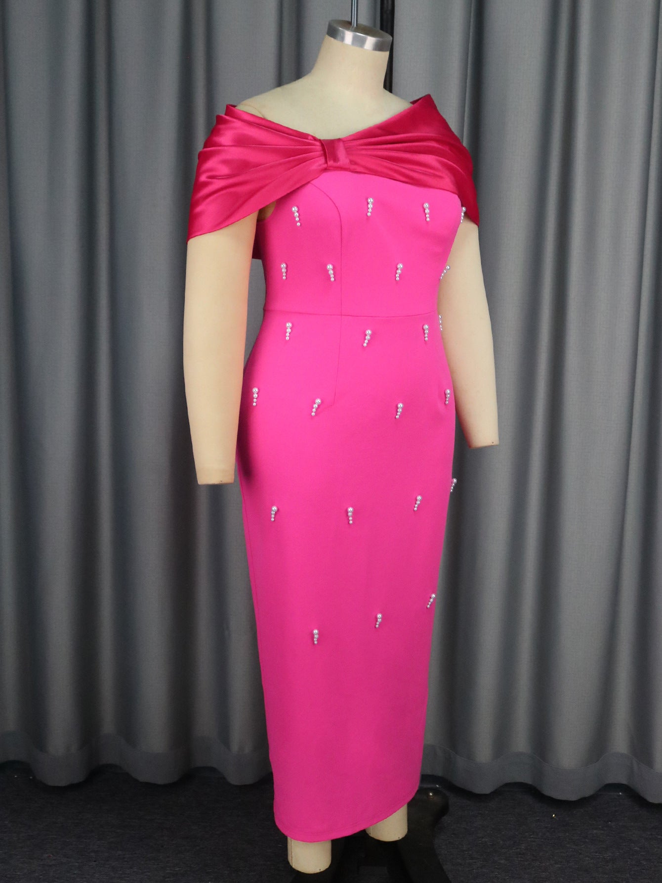 Spring Summer Bow Off Shoulder Beaded Party Cocktail Dress 7