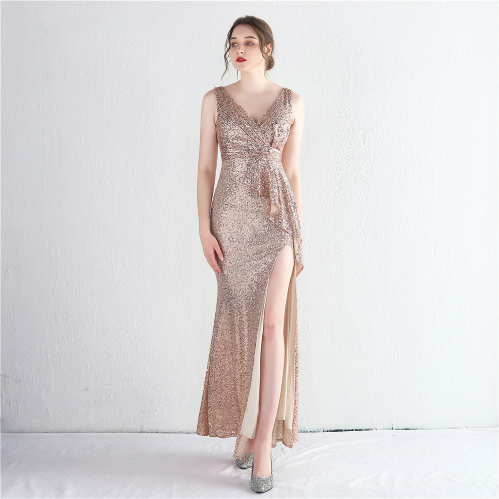 Women Sequin Sequin Slit Sequin Long Evening Dress 10