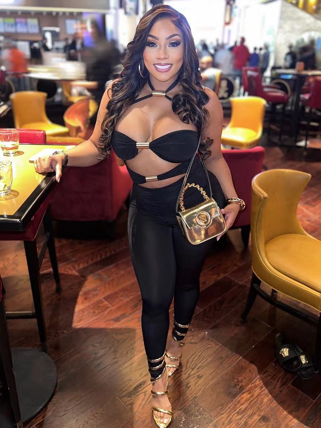 Summer Elastic High Waist Sexy Lace-Up  Hollow Jumpsuit