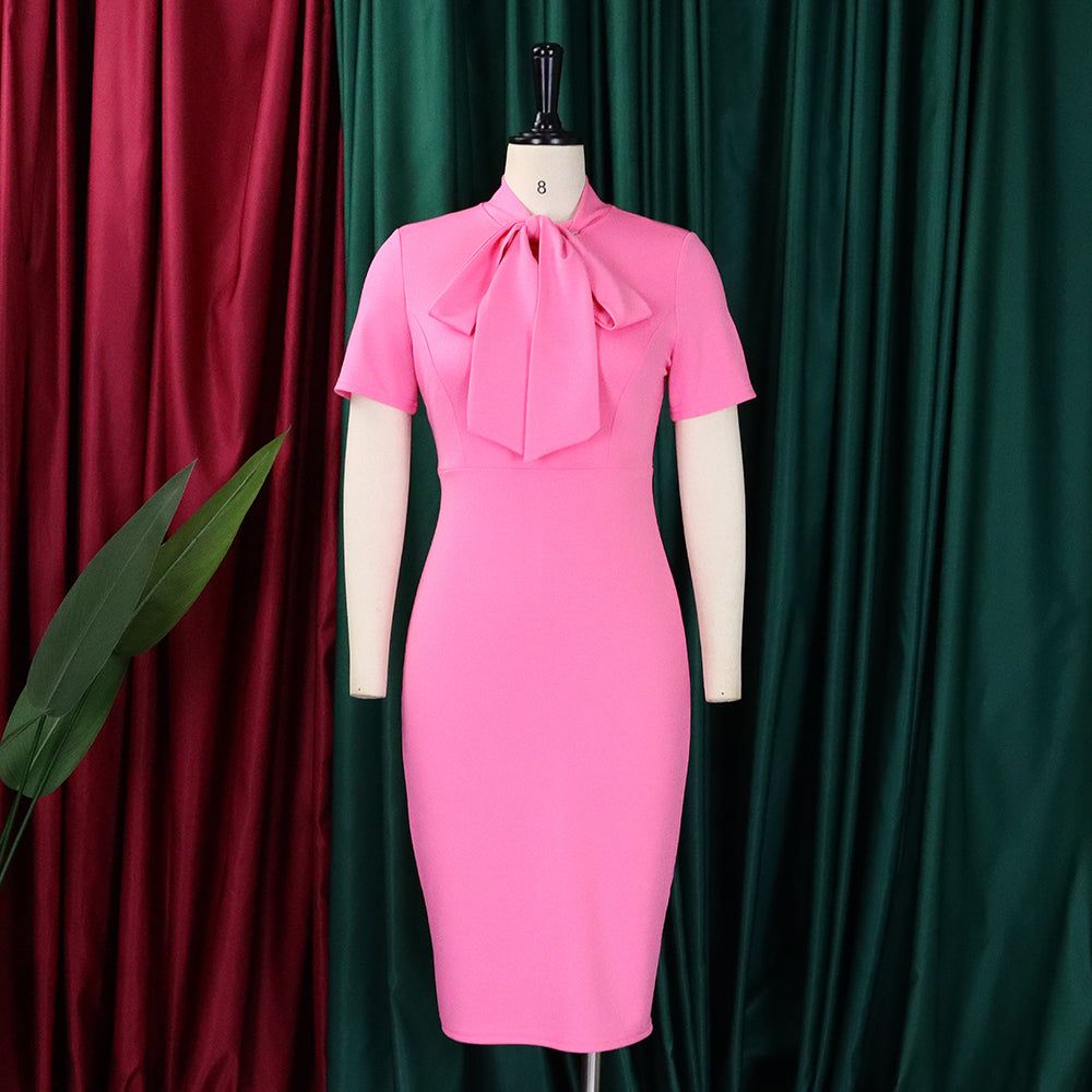 Women's Fashion Short Sleeve Lace-Up Slim Pencil Vocation Chic Dress 15