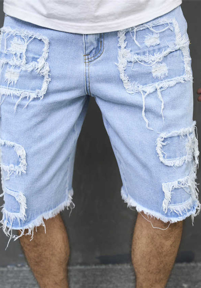 Men's Denim Pants Ripped Loose Hipster Casual Knee-Length Shorts