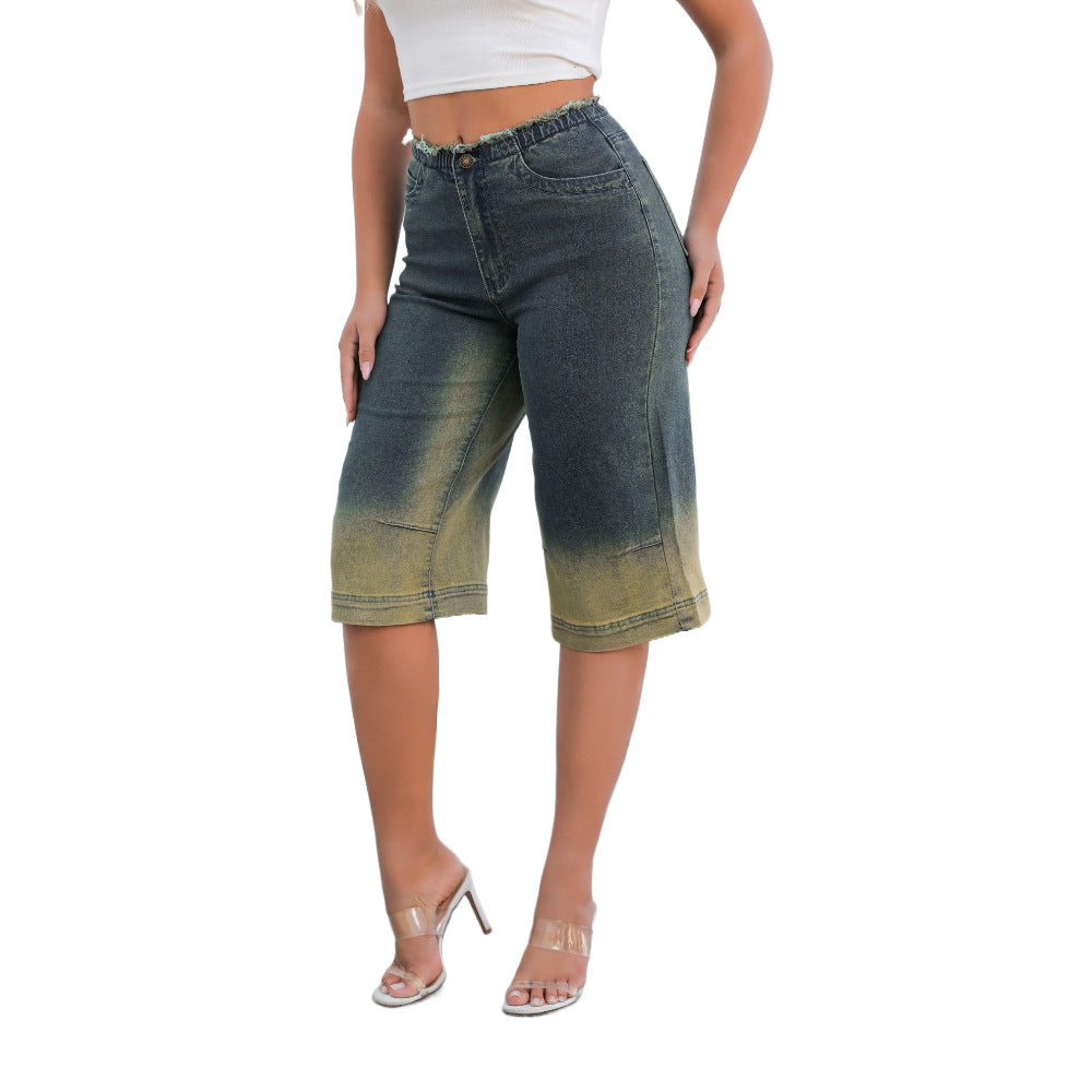 Mid-Waist Straight Elastic Loose  Denim Pants 4