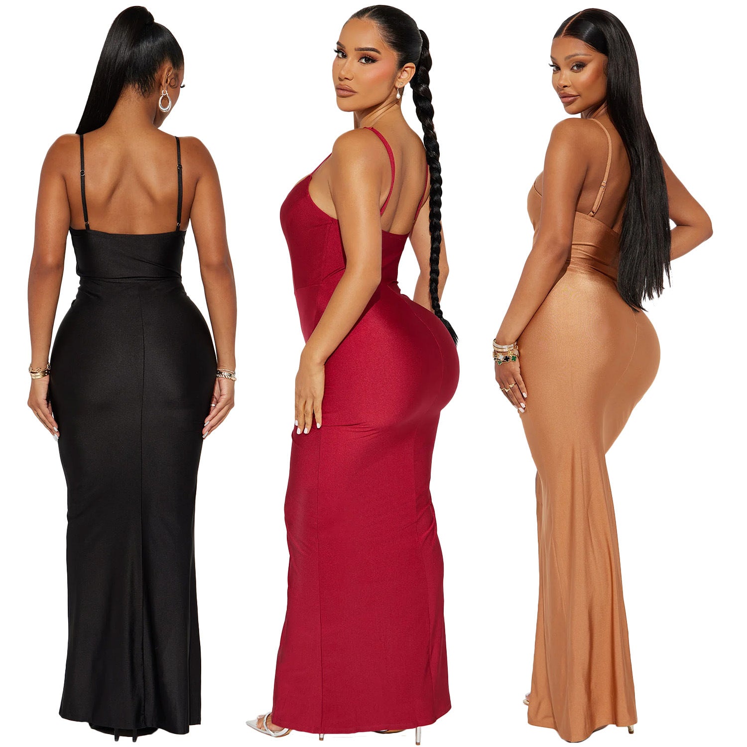 Women Sexy V Neck Suspender Pleated Fishtail Skirt 8