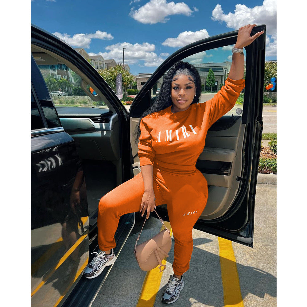 Women'S Printed Round Neck Pullover Two-Piece Pants Set 4