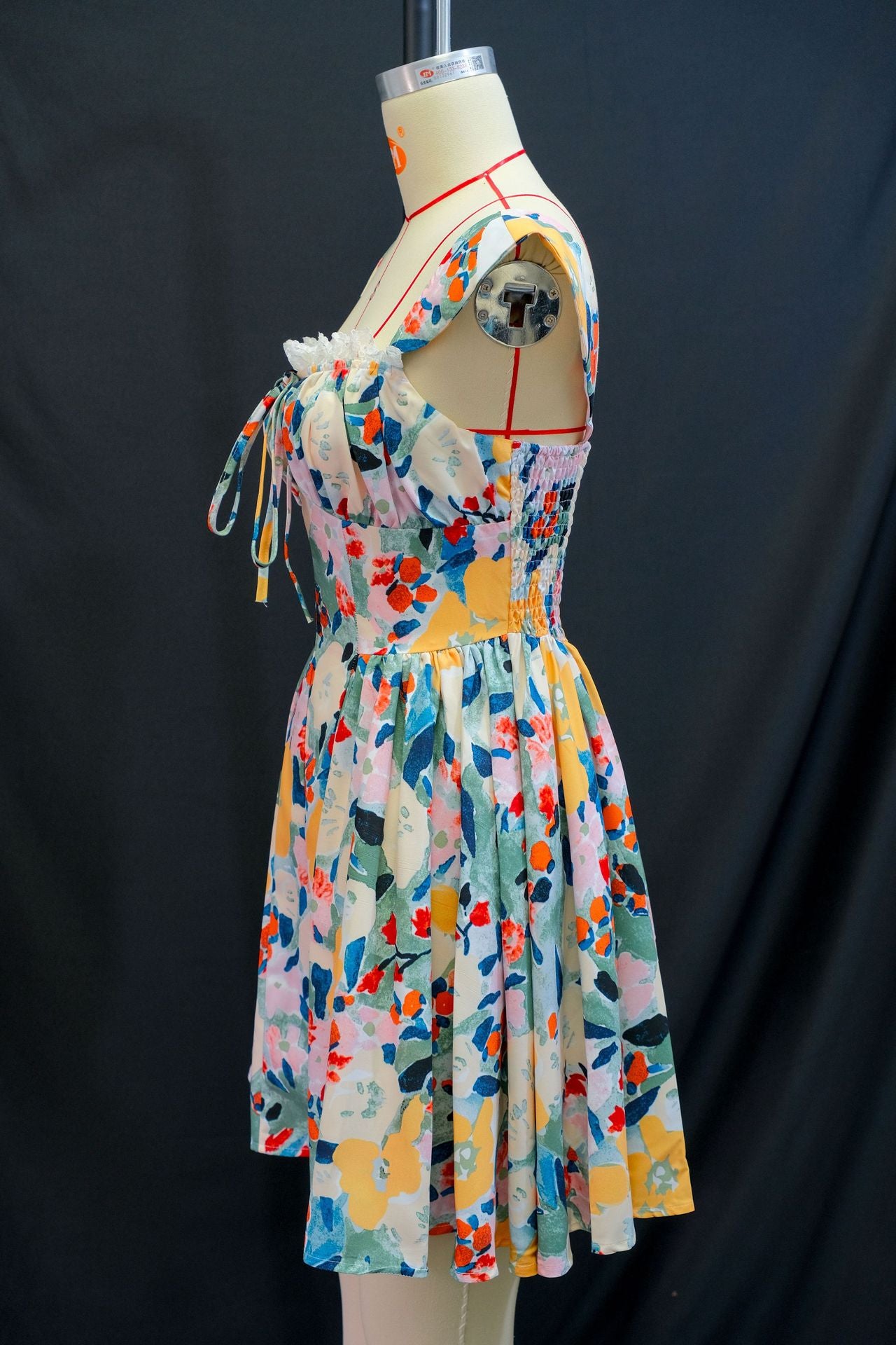 Women's Summer Lace Printed Strap Pleated Short Dress 4