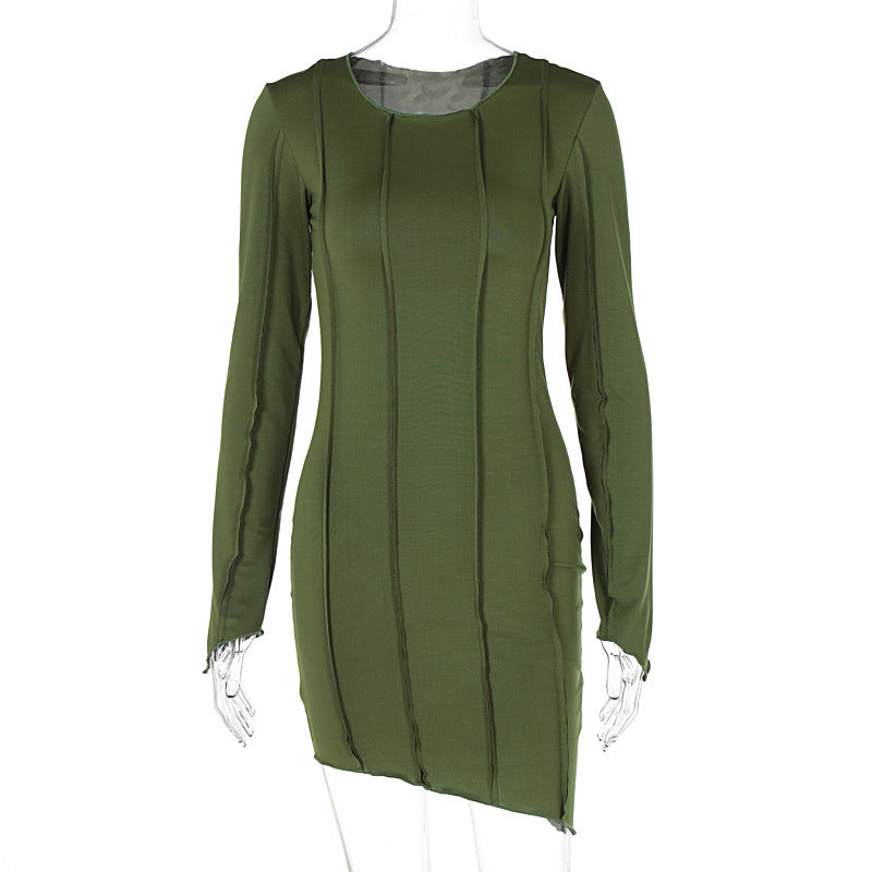 Women's Fashion Sexy Solid Color Long Sleeve Casual Dress 12
