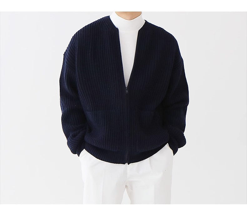Men's Casual Solid Round Neck Knitting Cardigan Jacket 15