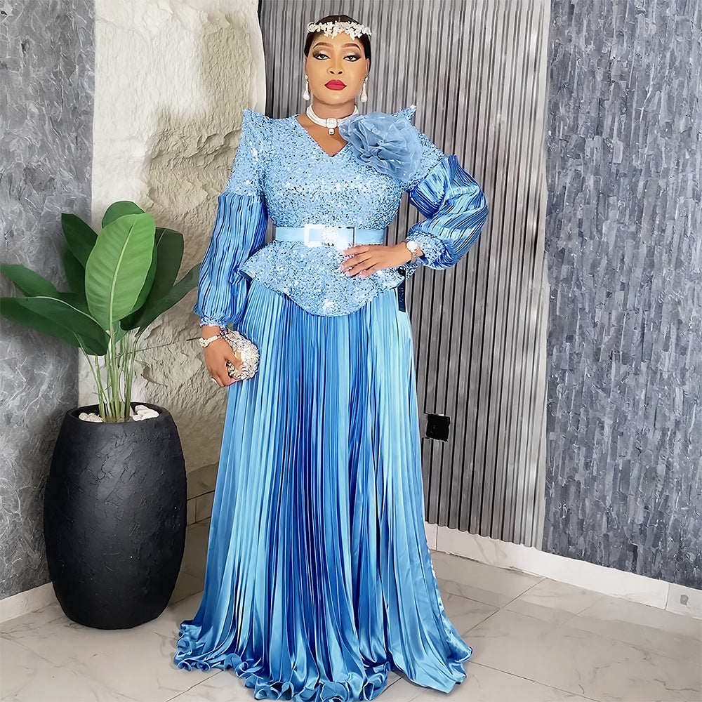 Sequin V-Neck Fashion Plus Size Dubai Elegant Long Gown 5