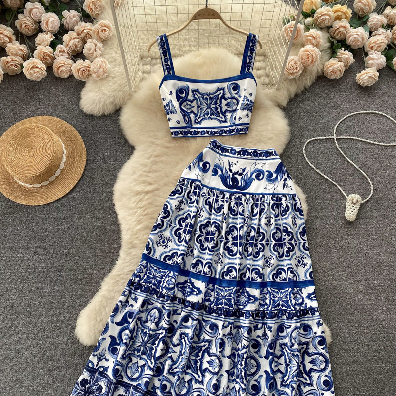 Women Summer Printed Camisole + Skirt Two-piece Set 19