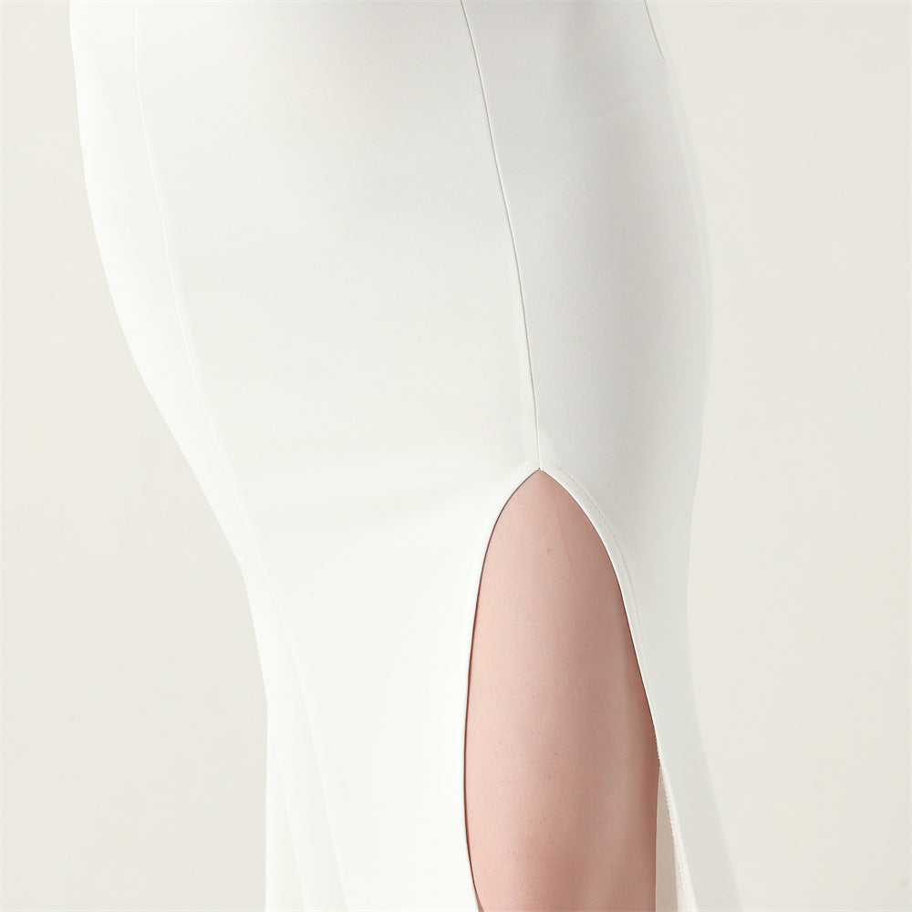 Women beaded off-shoulder one-shoulder slit evening dress 21