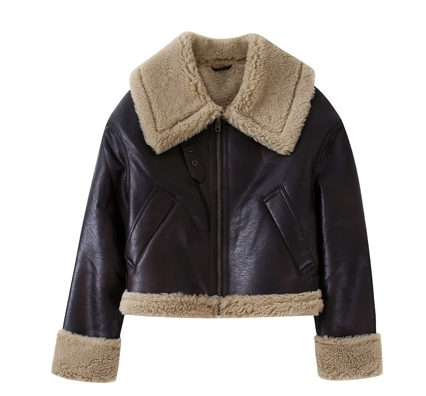 Autumn And Winter Street Double-Sided Fur Solid Color Turndown Collar Jacket For Women 4