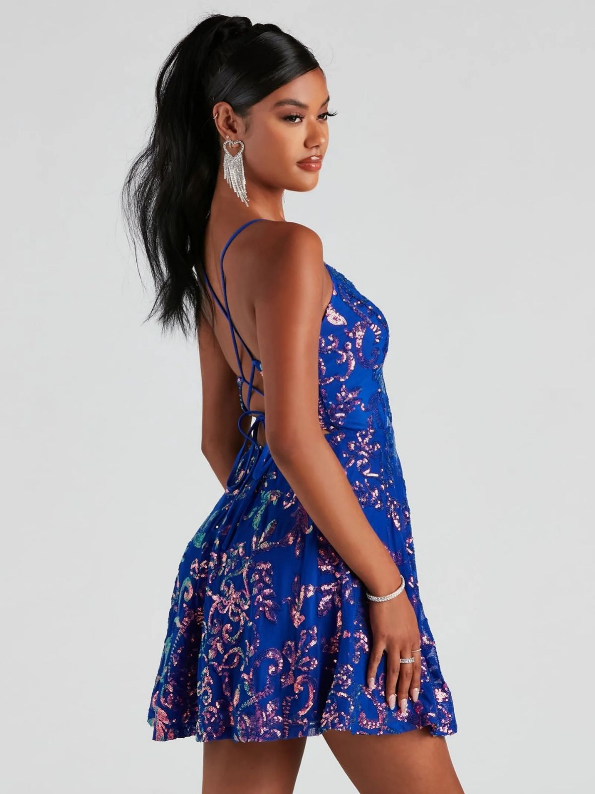 Women's Glitter Sequin Loose Mini Dress Strap Cocktail Party Dress 3