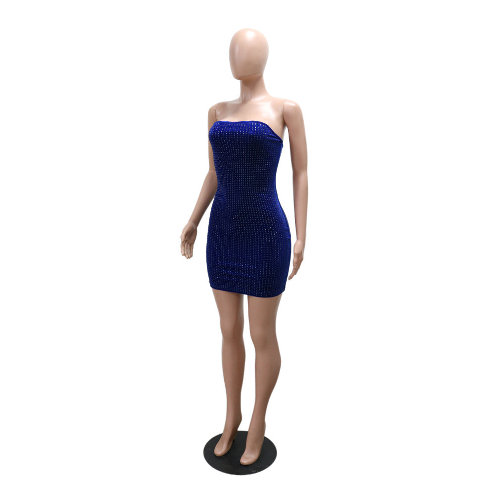Women Fashion Sexy Strapless Beaded Slim Bodycon Dress 10