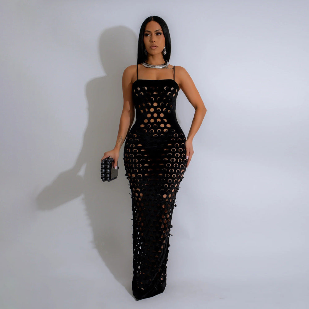 Hollow Strap Sexy Slim Long Dress 4