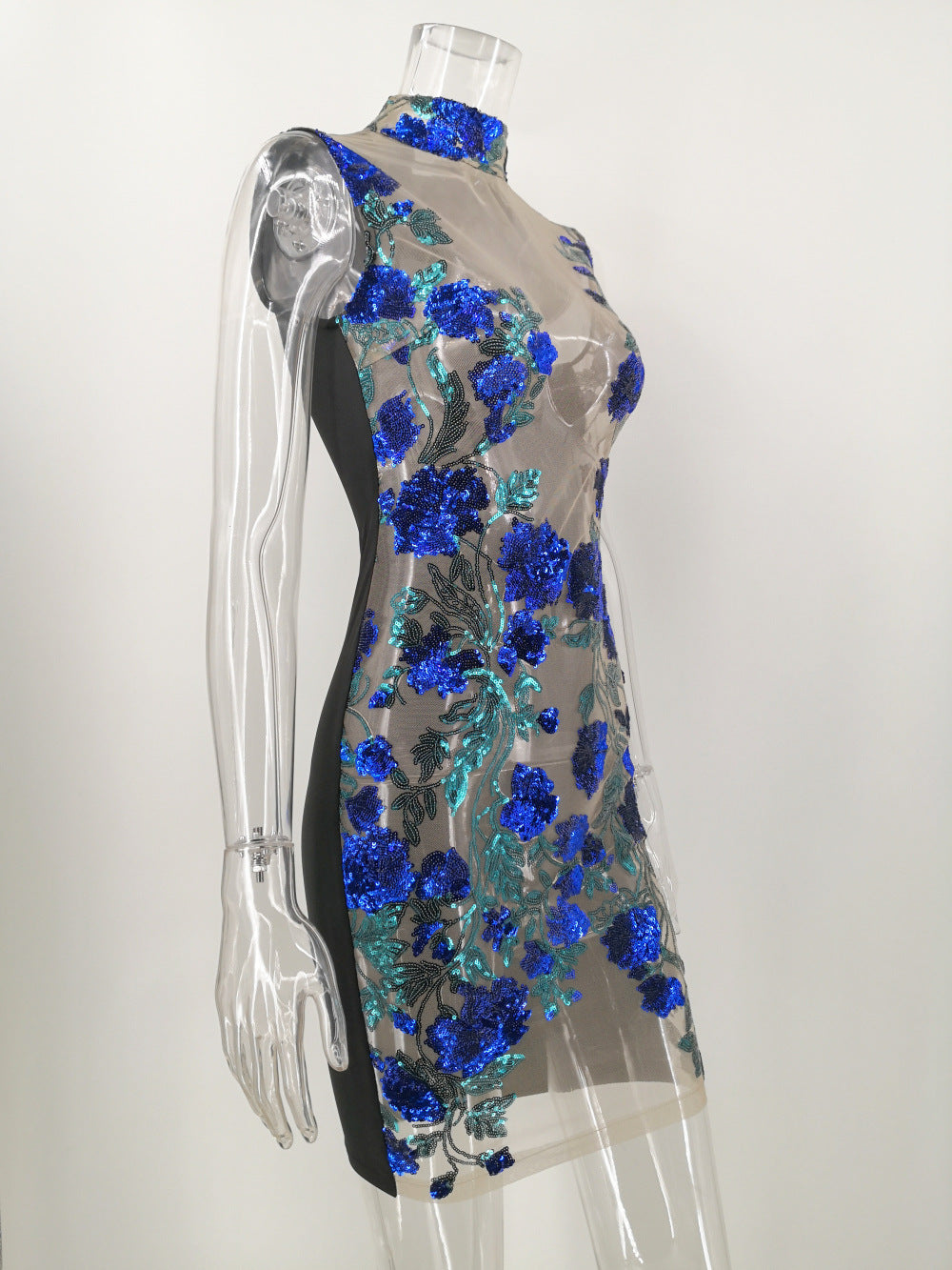 Sexy Floral Sequins See Through Club Dress 17