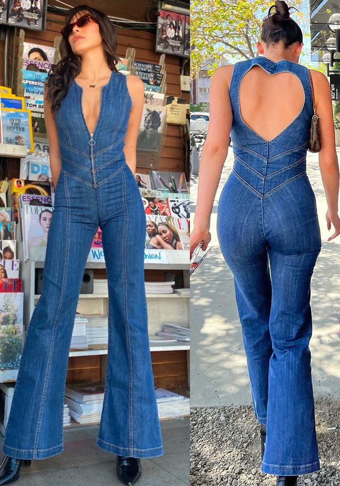 Women's Summer Slim Sleeveless Fashion Street High Waist Denim Jumpsuit