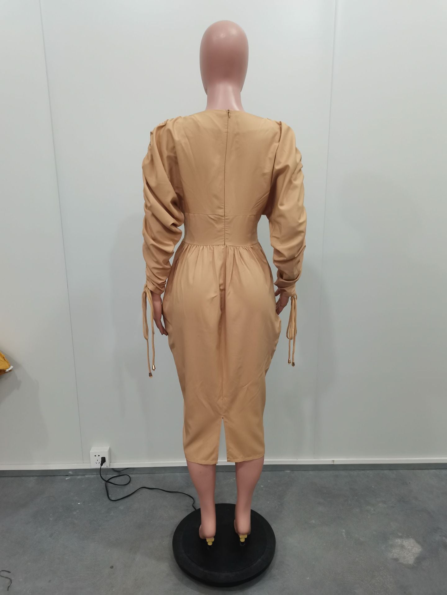 Women's Drawstring Long Sleeves Solid Color Pleated Dress 13
