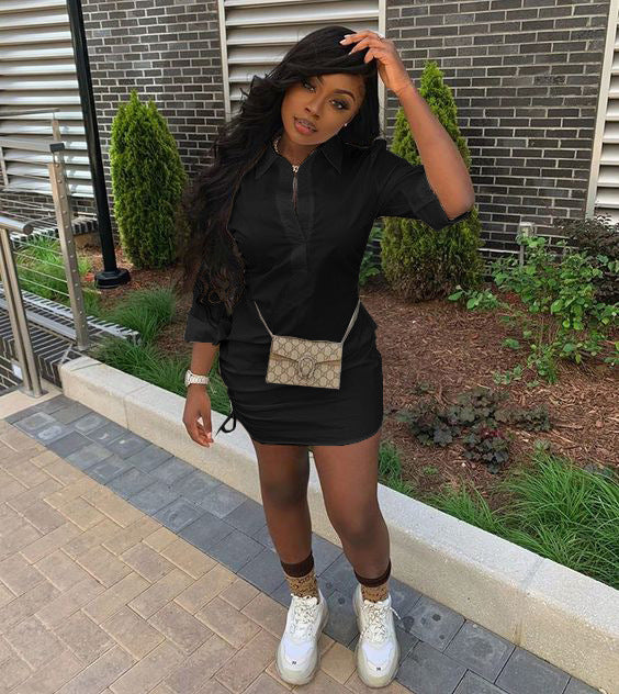 Women's Solid Ccolor Casual Shirt Dress 3