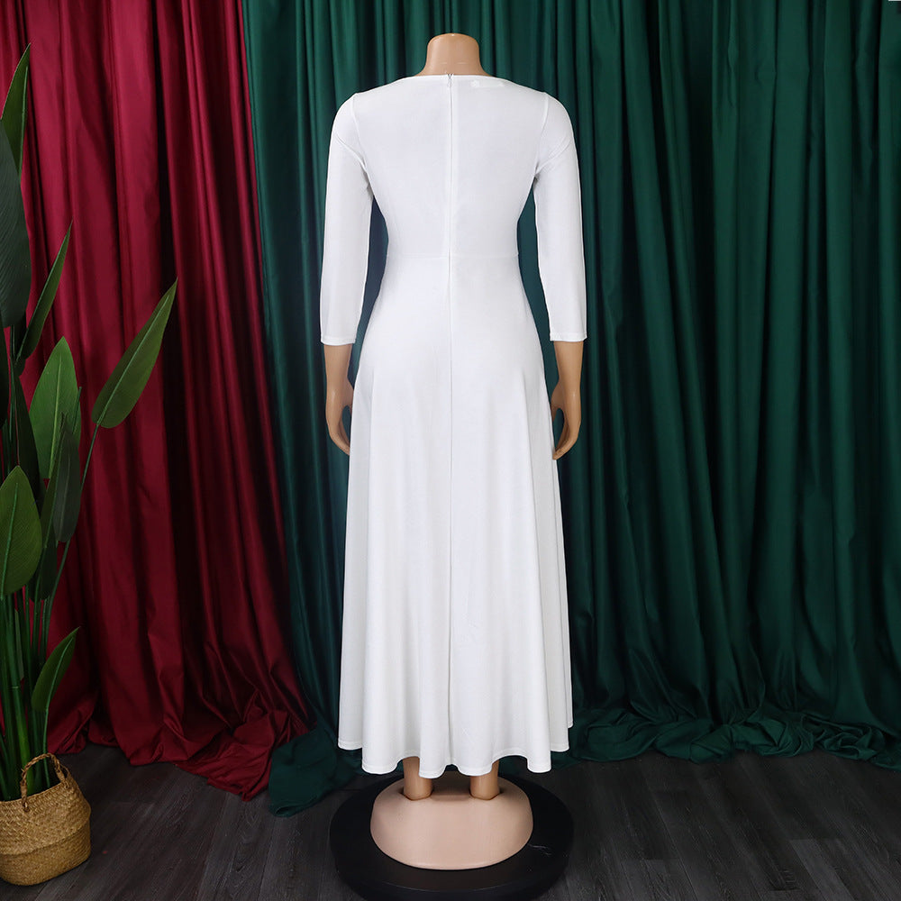 Women's Fall Winter Fashion Chic Solid long sleeve Belted African Plus Size Maxi Dress 35