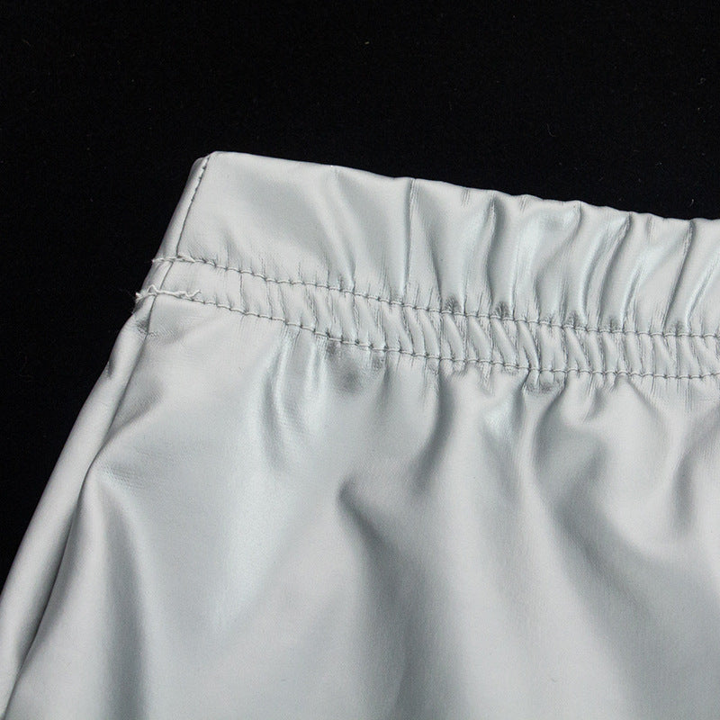 Women Autumn Solid Pu Leather Bodycon Slit Skirt 12