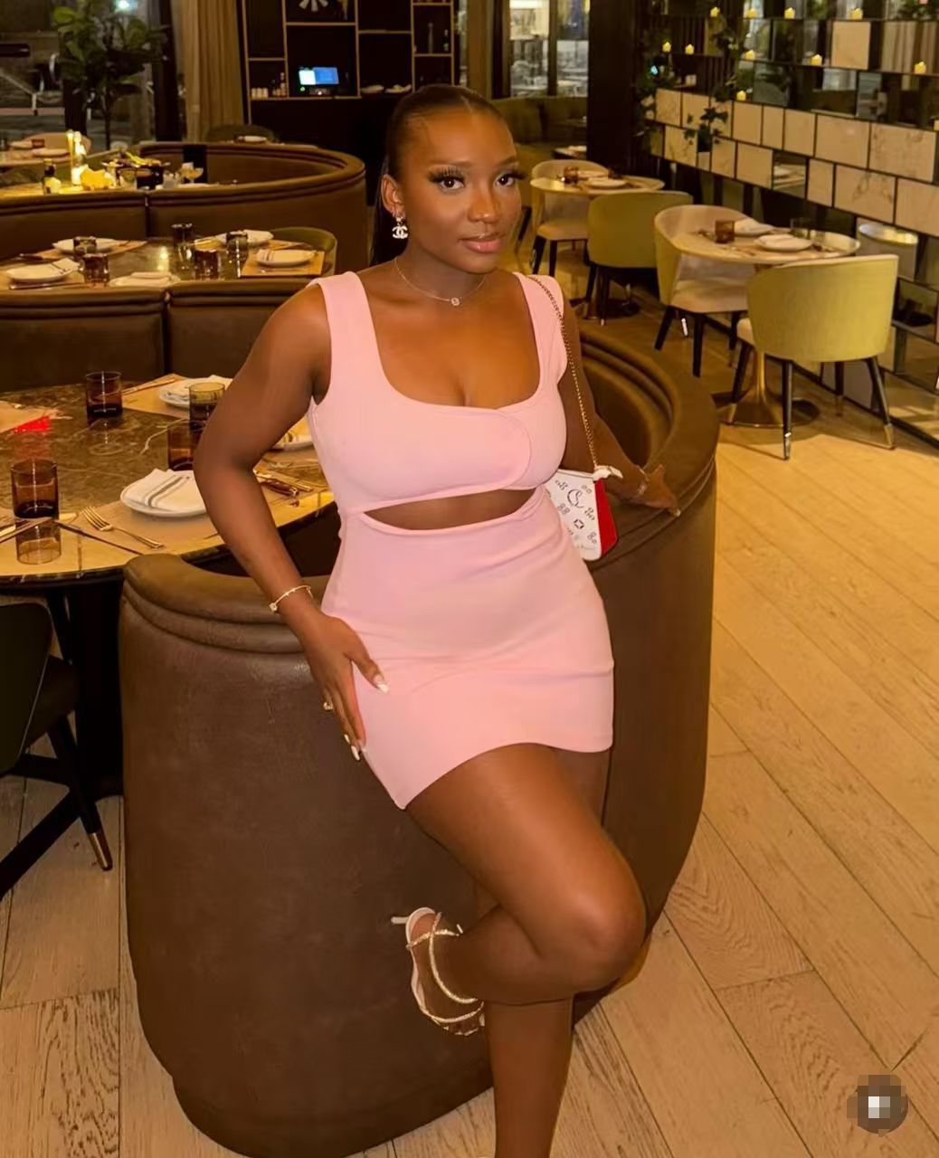 African Summer Women's Sexy Elastic Hollow Sleeveless Bodycon Dress